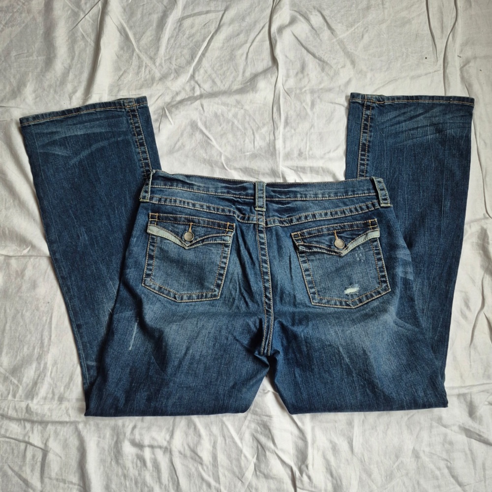 Victoria Secret London Jean Low 5 Flap Boot Cut Size 16 Long Distressed GUC